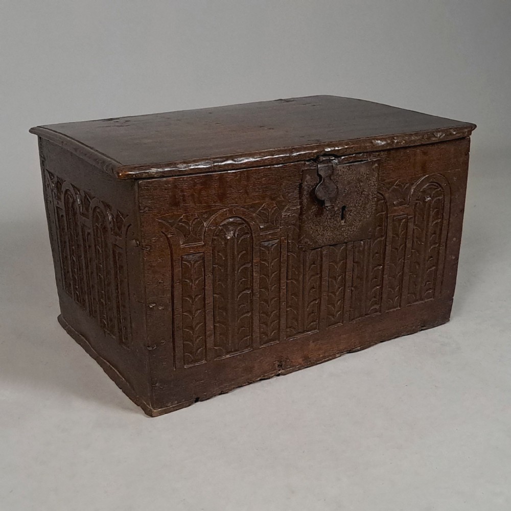 Beautiful 17th Century Small Oak Chest or Deed Box c. 1640