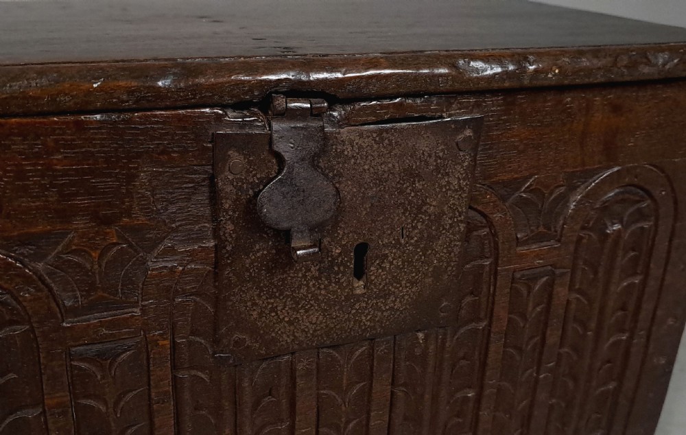 Beautiful 17th Century Small Oak Chest or Deed Box c. 1640 View IV