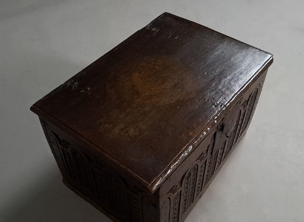 Beautiful 17th Century Small Oak Chest or Deed Box c. 1640 View VII