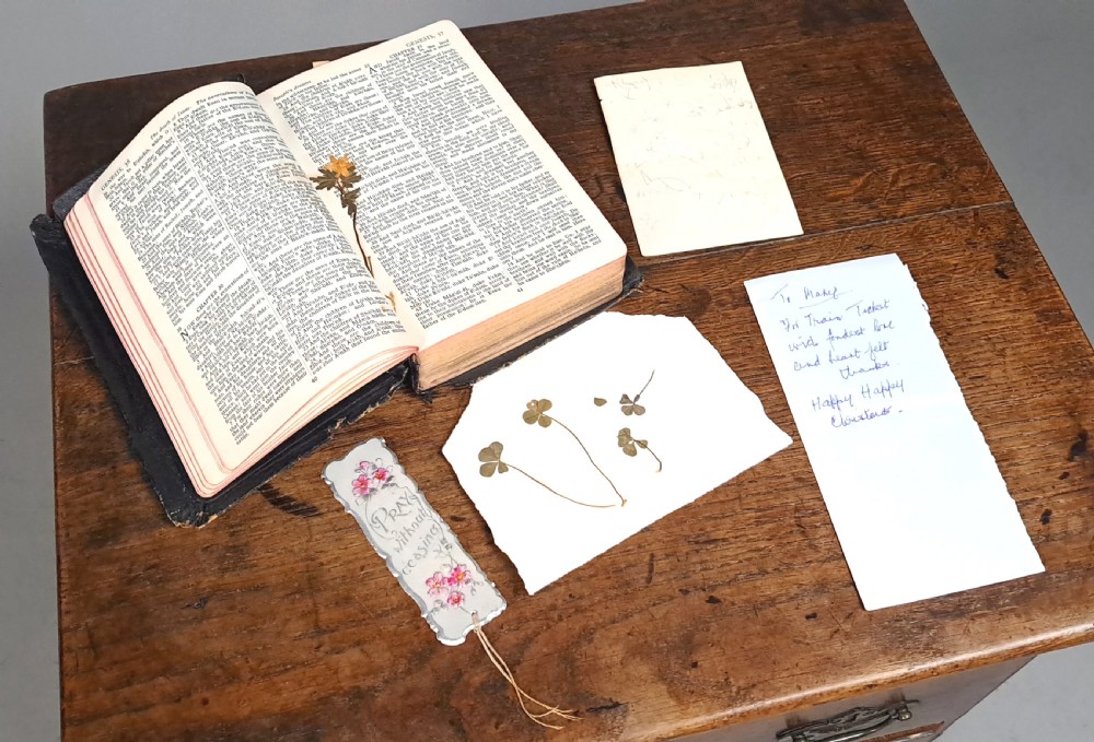 Small Well Carved Bible Box with Bible Dated 1722 View III