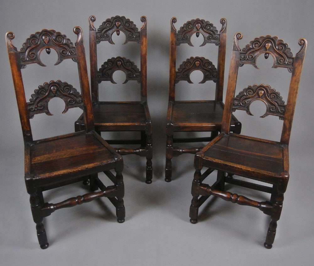Excellent Set of Four Yorkshire Oak Back Stools c. 1730