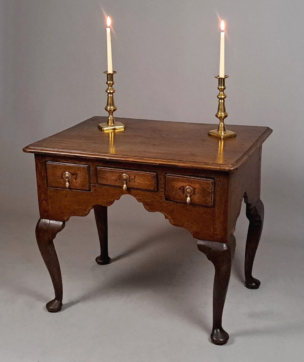 Charming George II Oak and Elm Lowboy with Initials and Dated 1741 