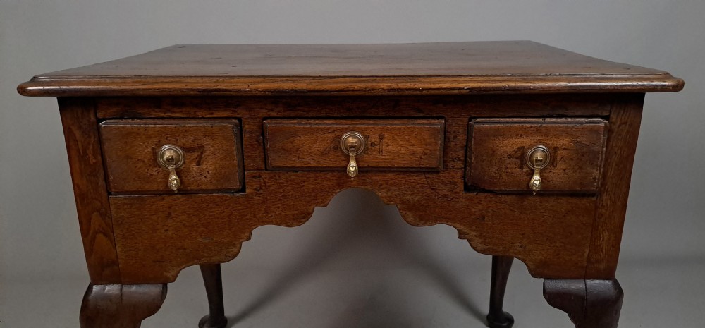 Charming George II Oak and Elm Lowboy with Initials and Dated 1741  View V