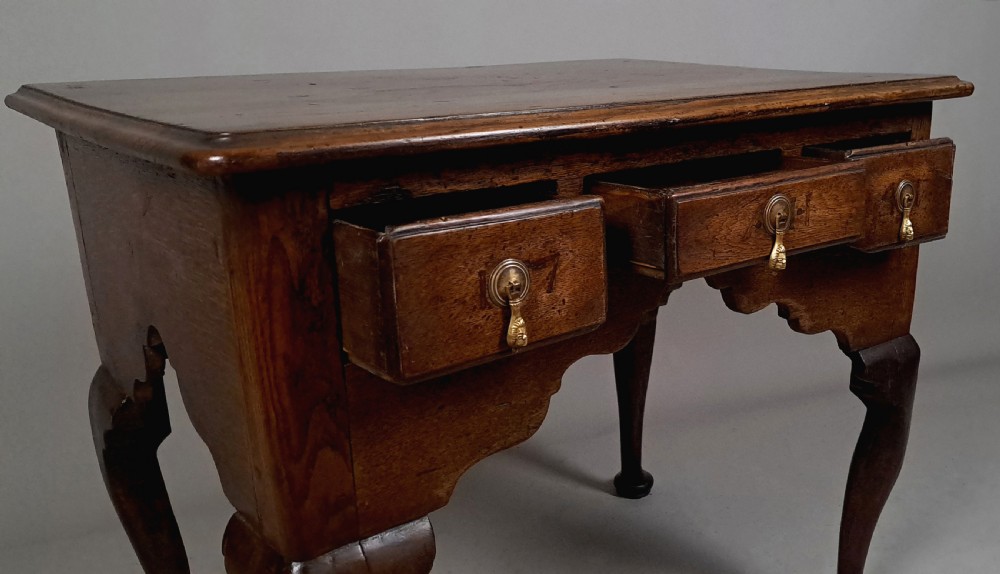 Charming George II Oak and Elm Lowboy with Initials and Dated 1741  View VI