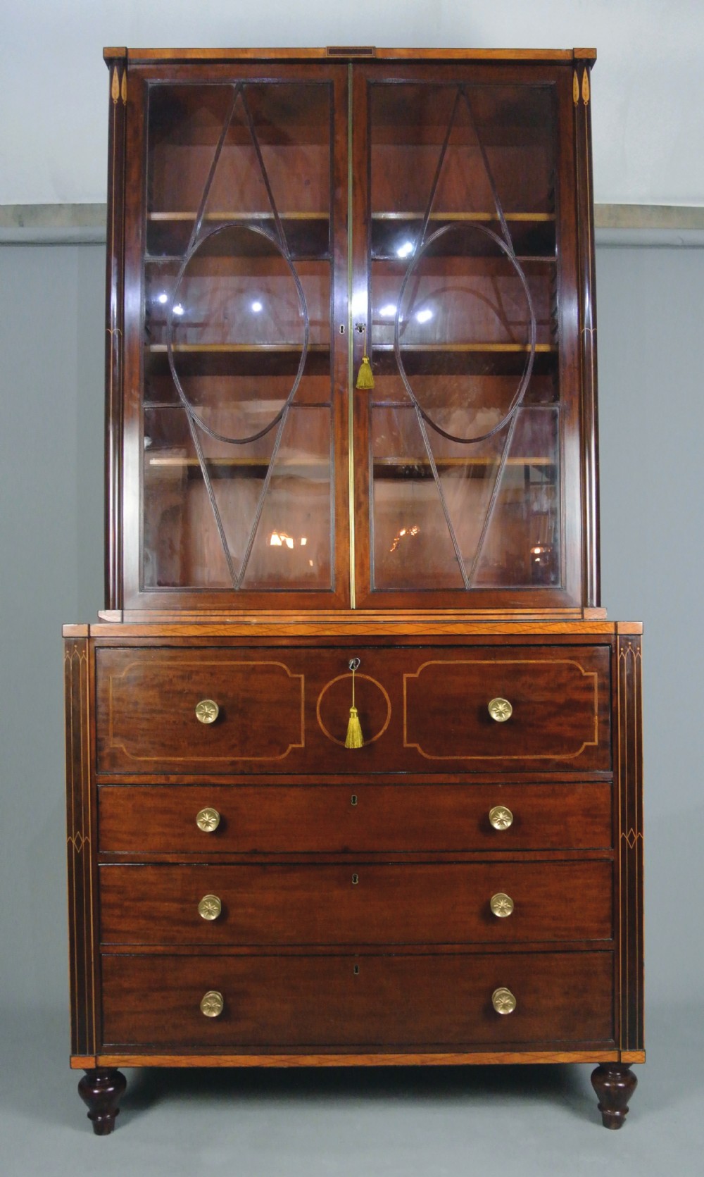 Regency Mahogany and Satinwood Secretaire Bookcase c. 1820
