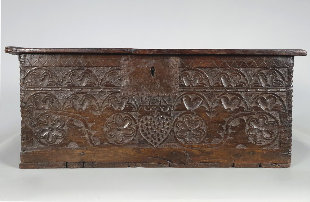 Wonderful 17th Century Oak Chest Made with Love c. 1660