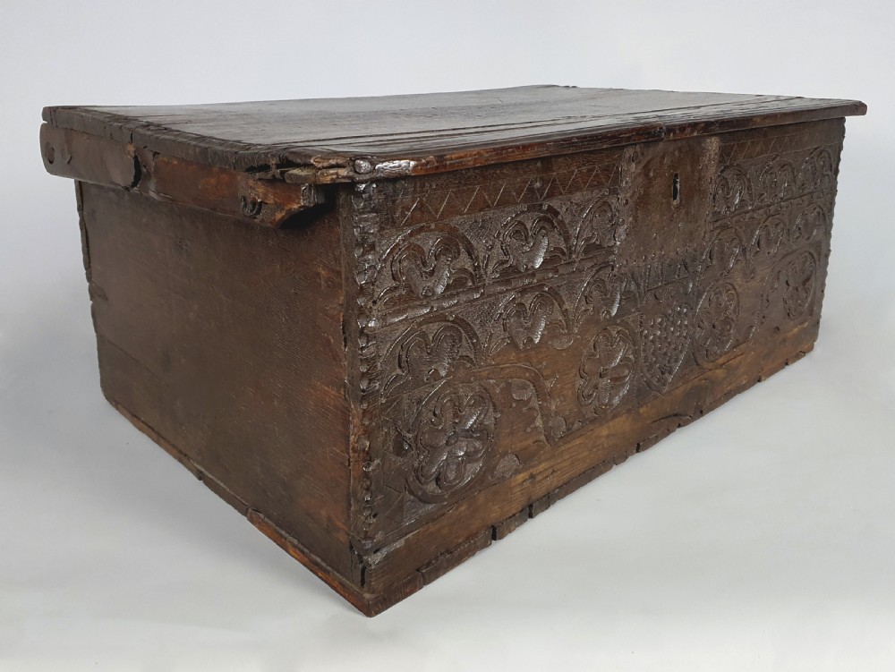 Wonderful 17th Century Oak Chest Made with Love c. 1660 View V