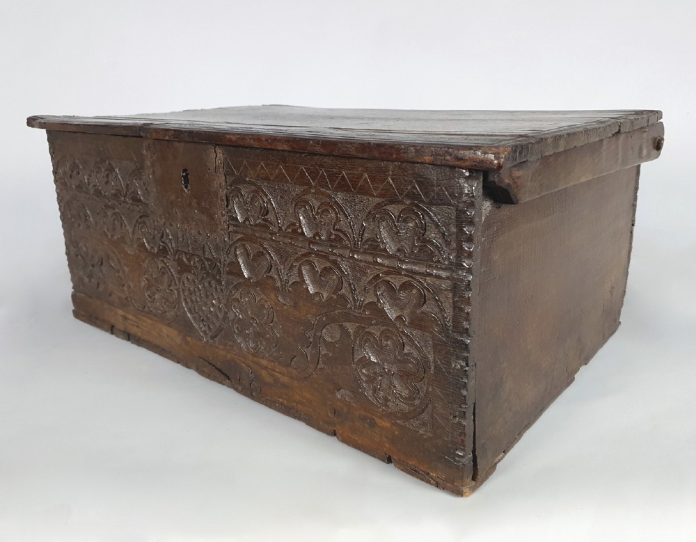 Wonderful 17th Century Oak Chest Made with Love c. 1660 View VII