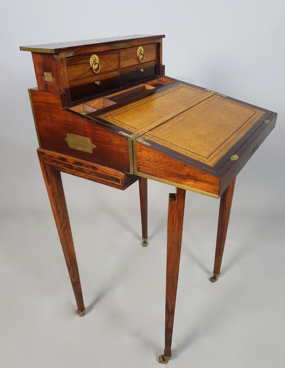 Regency Rosewood and Brass Inlaid Campaign Desk on Stand c. 1825