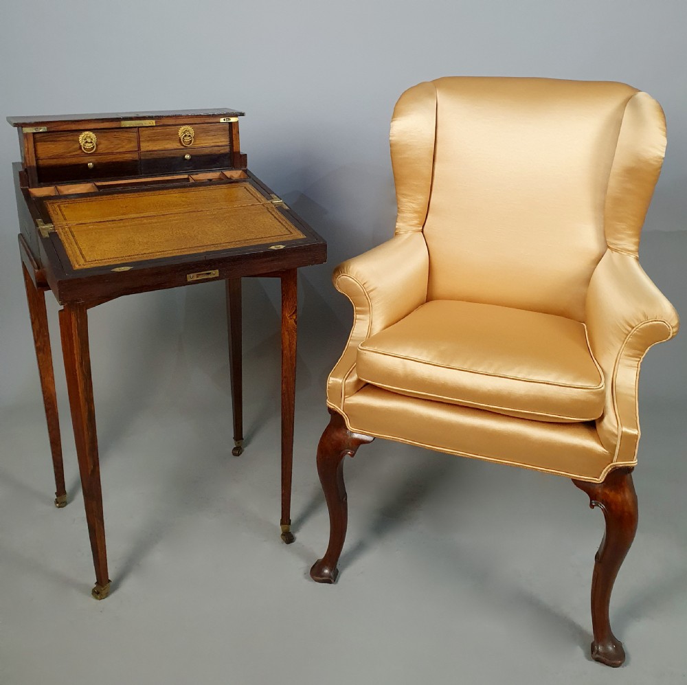 Regency Rosewood and Brass Inlaid Campaign Desk on Stand c. 1825 View II