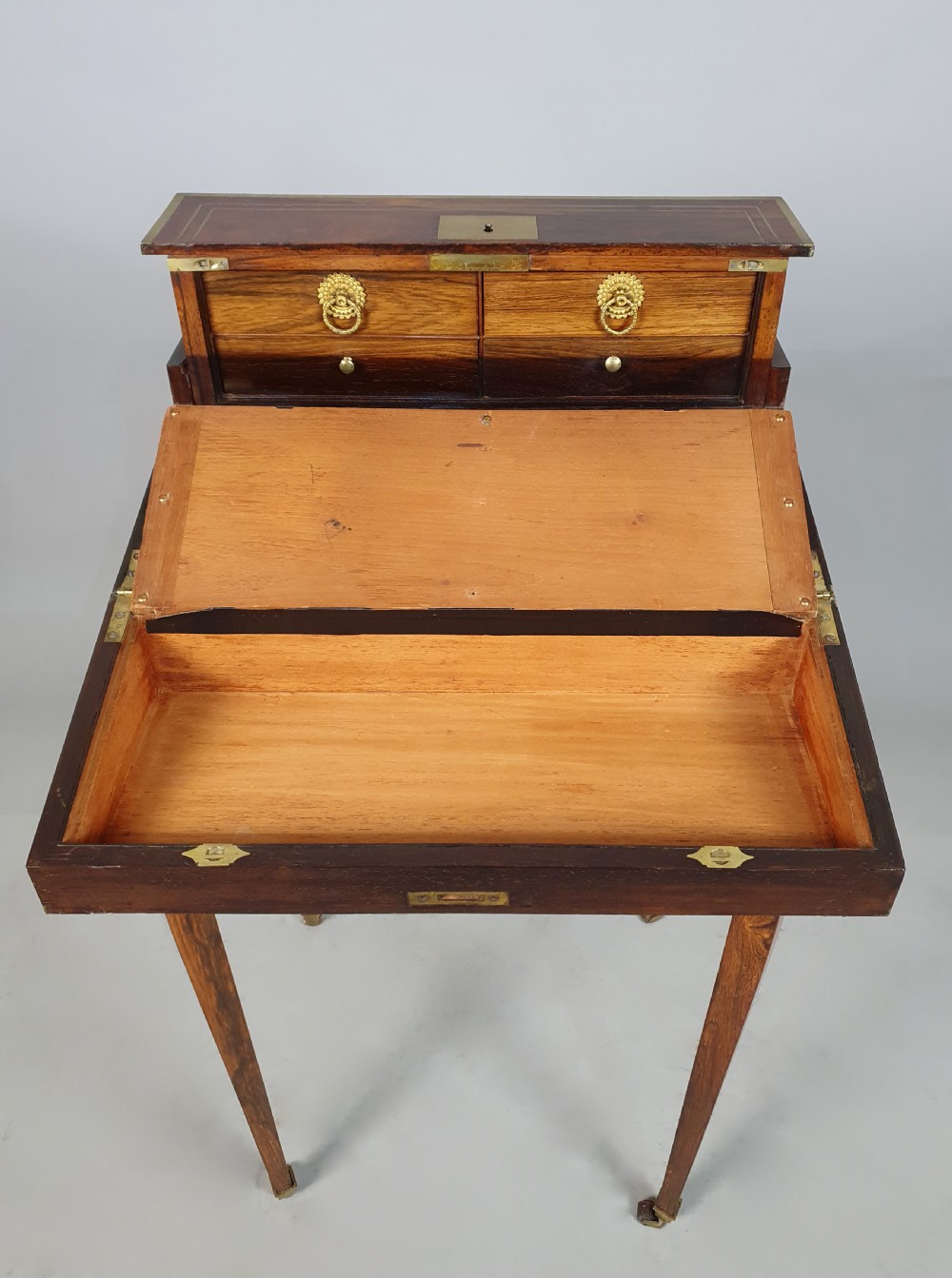Regency Rosewood and Brass Inlaid Campaign Desk on Stand c. 1825 View III