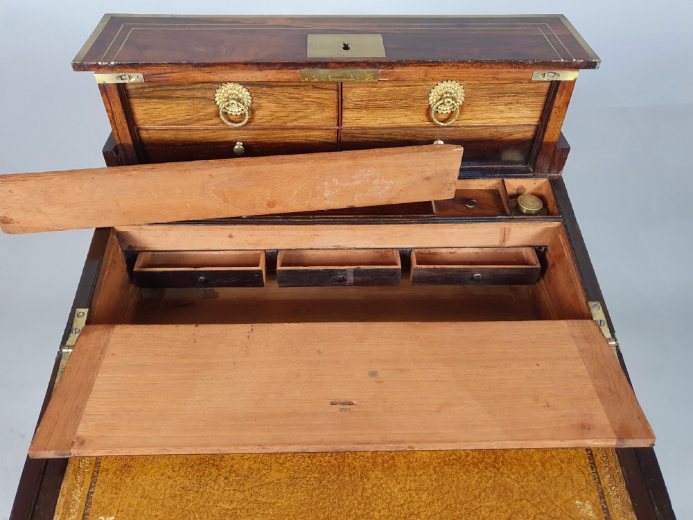 Regency Rosewood and Brass Inlaid Campaign Desk on Stand c. 1825 View V