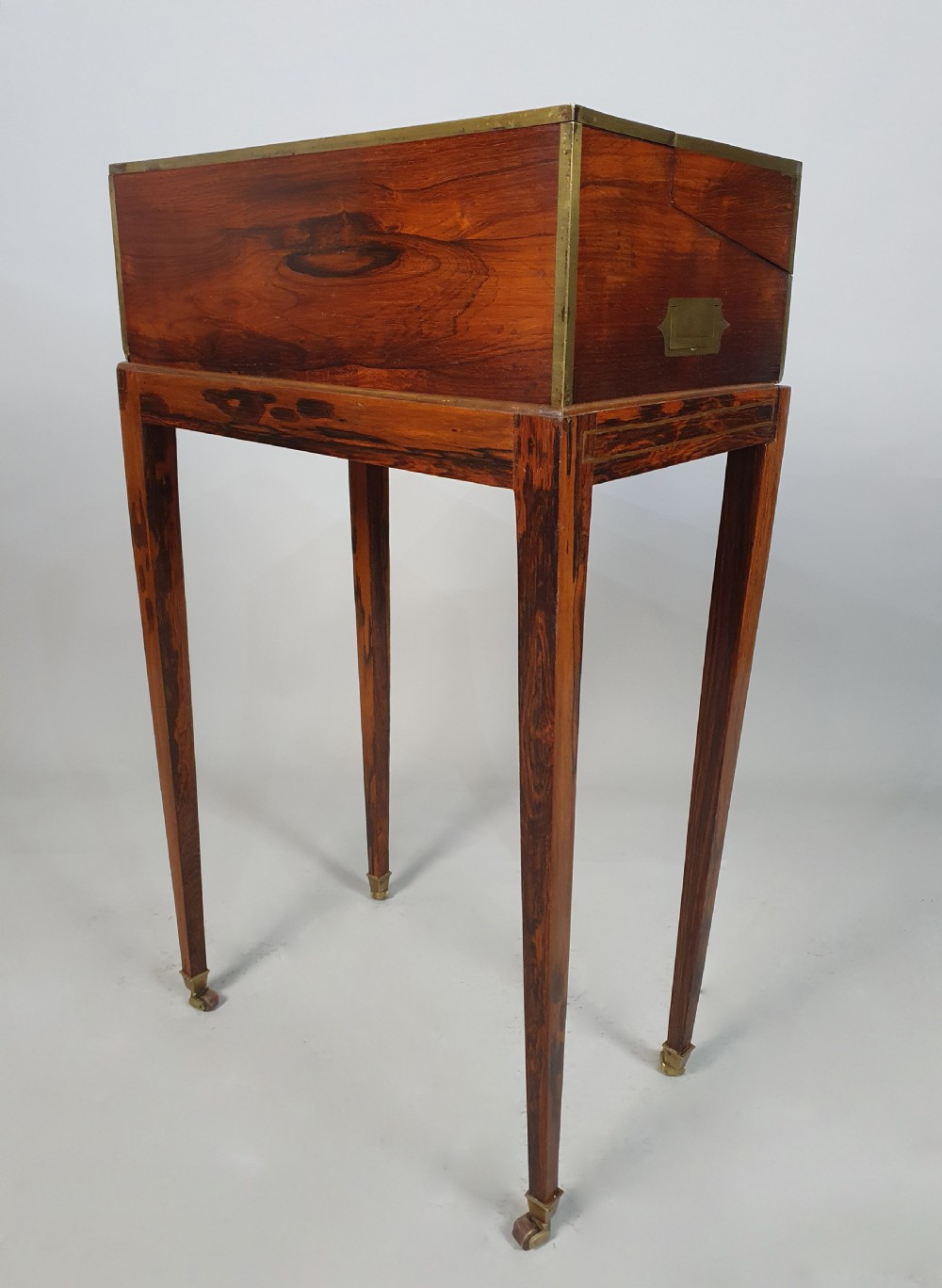 Regency Rosewood and Brass Inlaid Campaign Desk on Stand c. 1825 View VIII