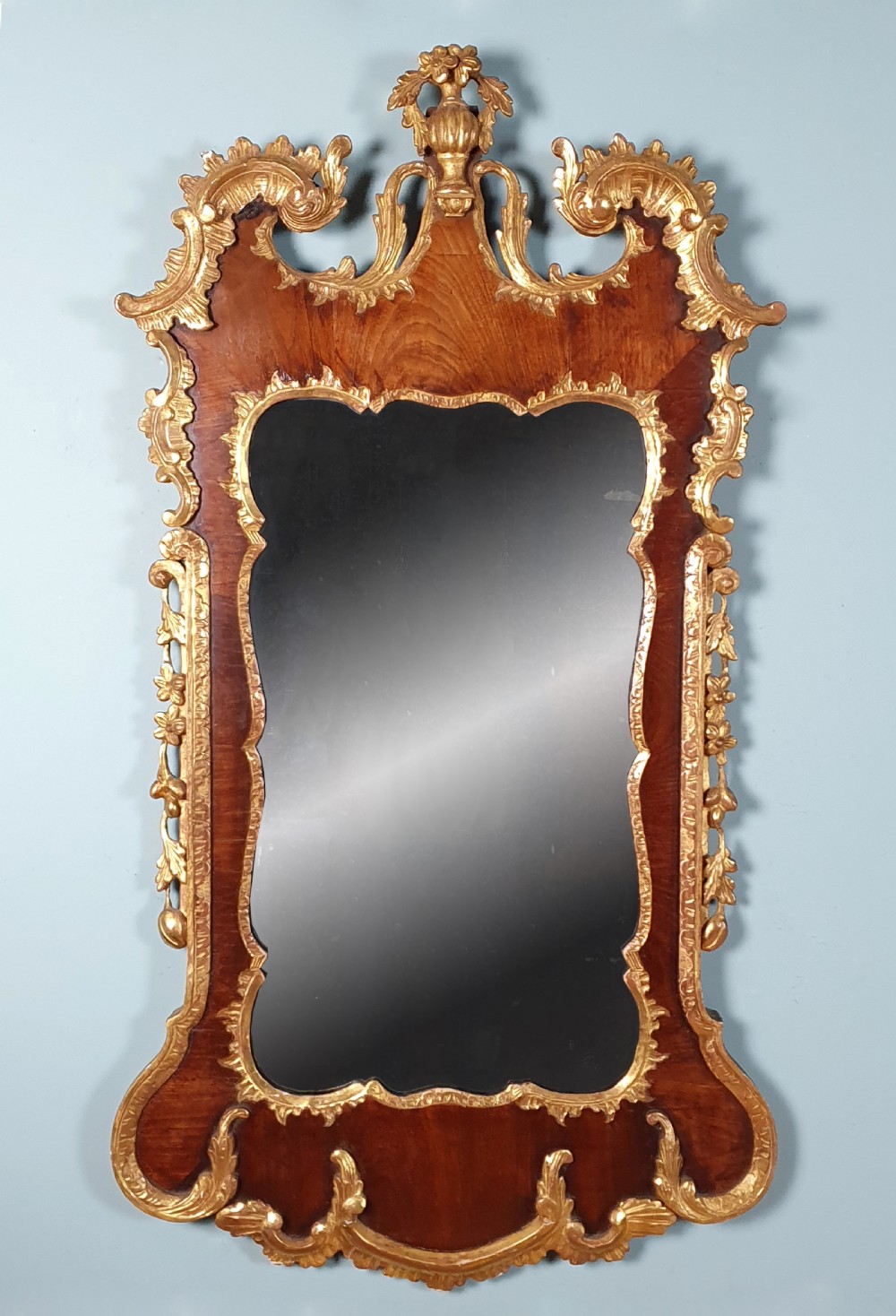 English George II Walnut and Parcel Gilt Mirror c. 1735