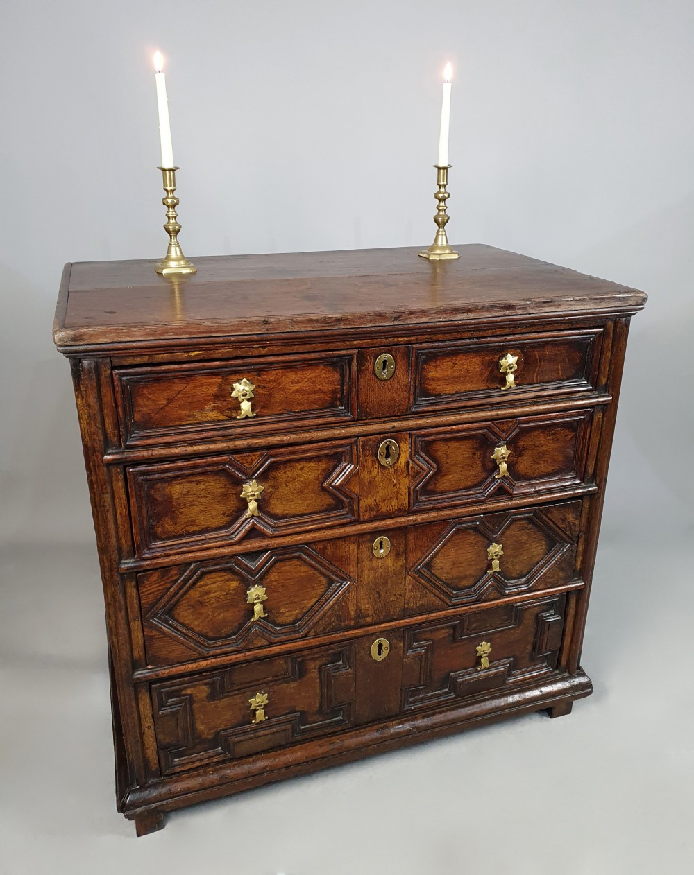 Original and Small Charles II Oak Chest of Drawers c. 1670 View II