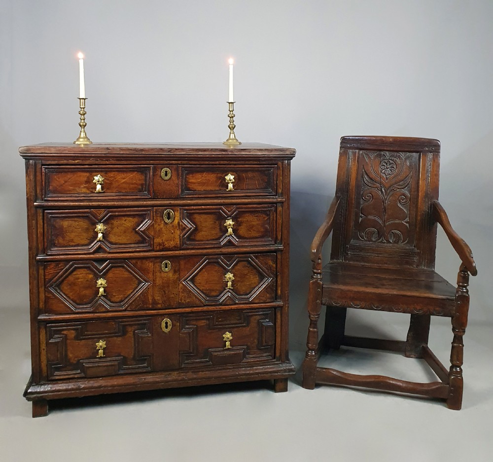 Original and Small Charles II Oak Chest of Drawers c. 1670 View III