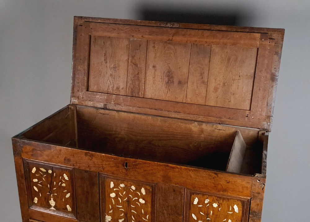 Charles II Ivory Inlaid Elm Chest on Stand c. 1660 View VII