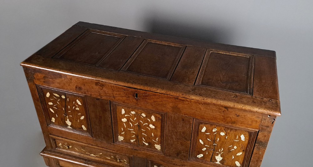Charles II Ivory Inlaid Elm Chest on Stand c. 1660 View VIII