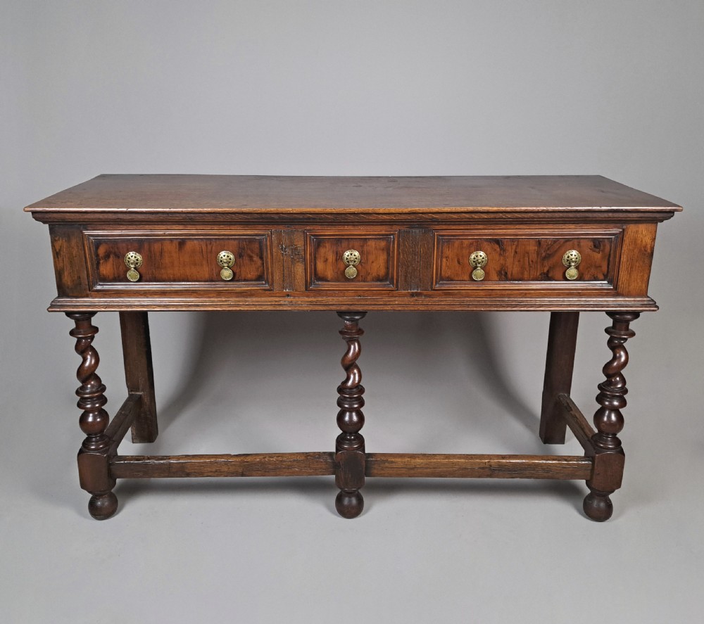 Small William and Mary Yew Wood and Oak Dresser c. 1690