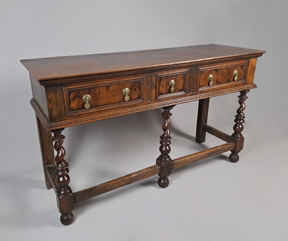 Small William and Mary Yew Wood and Oak Dresser c. 1690 View IV