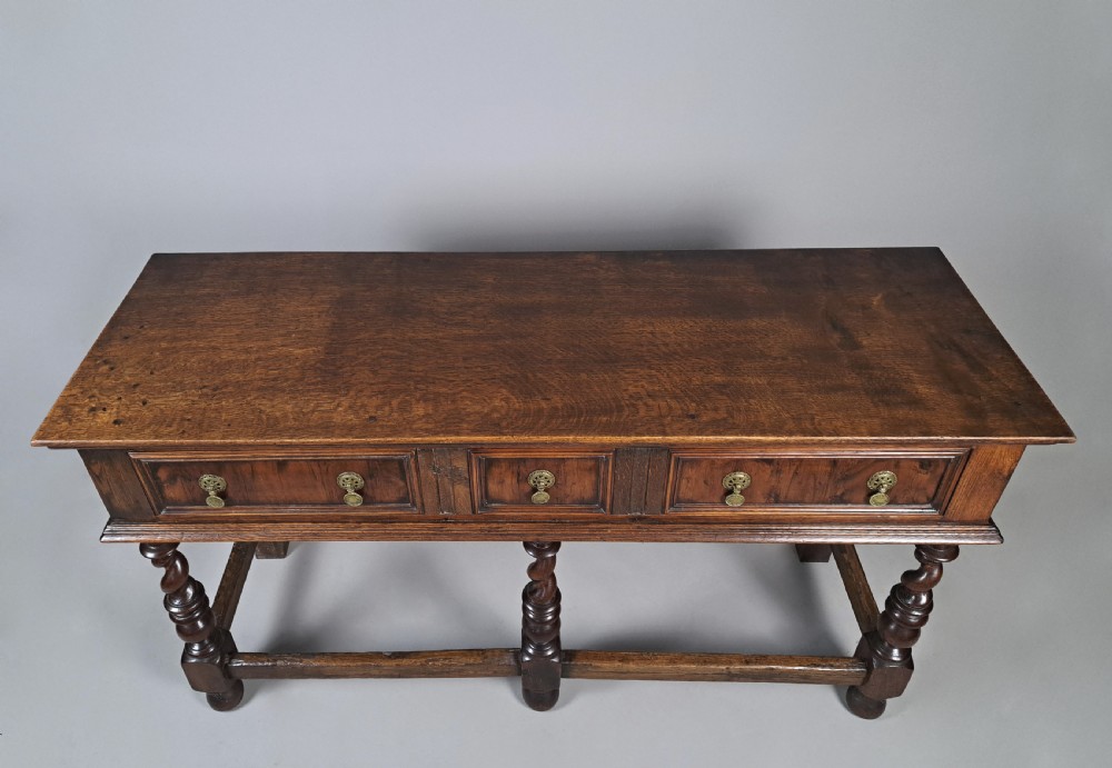 Small William and Mary Yew Wood and Oak Dresser c. 1690 View V