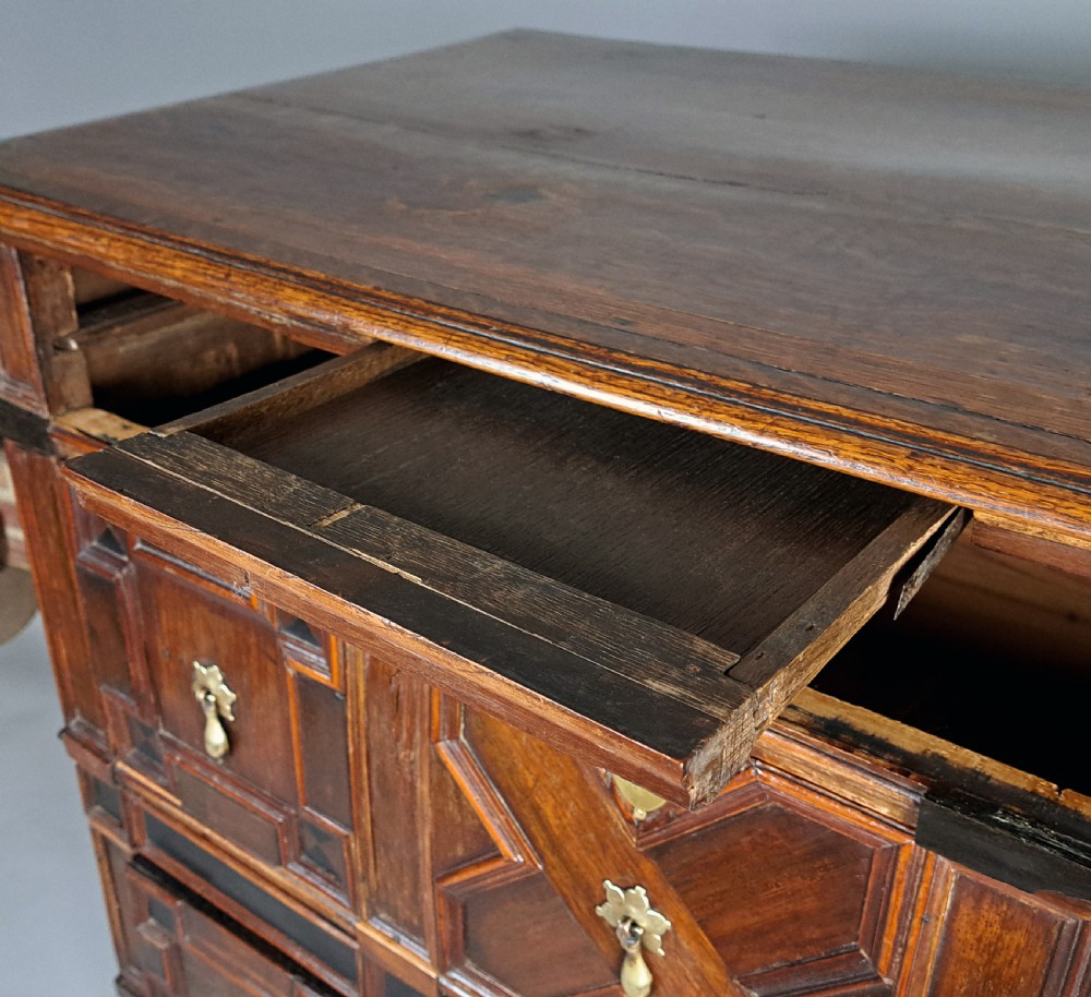 Exceptional 17th Century Oak And Laburnum Chest of Drawers c. 1680 View II