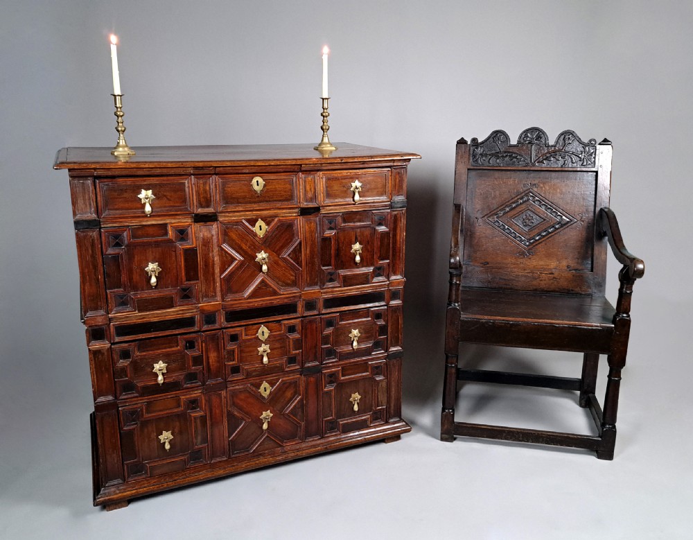 Exceptional 17th Century Oak And Laburnum Chest of Drawers c. 1680 View III