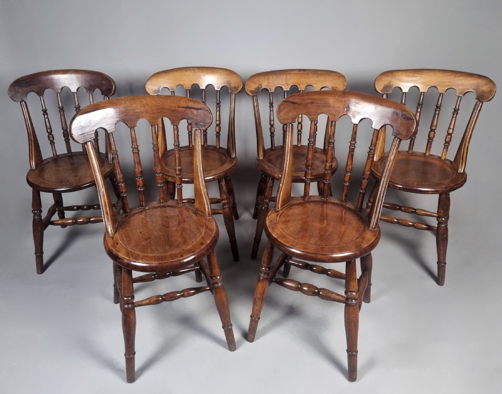 Set of Six Victorian Fruitwood Penny Chairs c. 1890