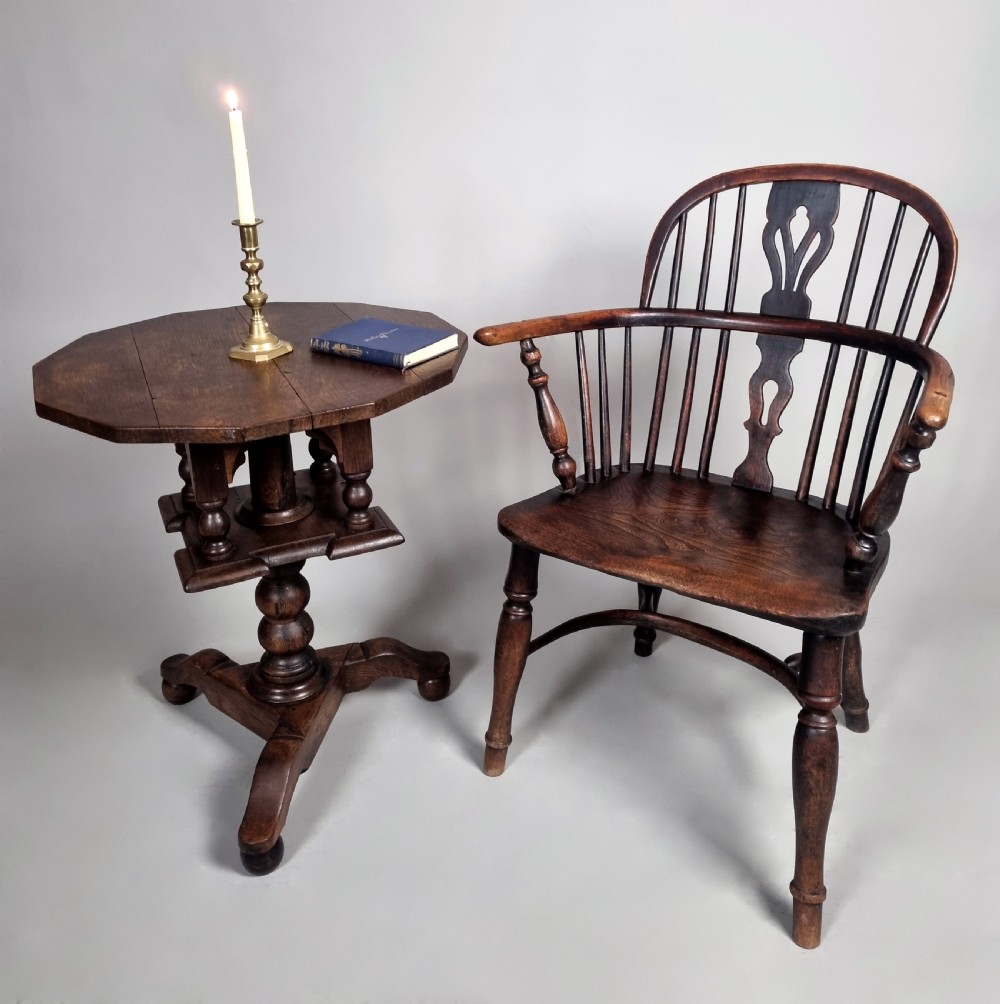 Rare Charles II Period Oak Pillar Table c. 1660 View V