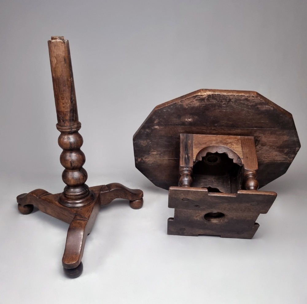 Rare Charles II Period Oak Pillar Table c. 1660 View VIII