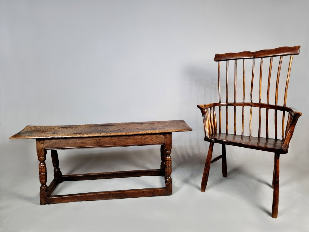 Very Good Charles I Joined Oak Long Stool c. 1640 View V