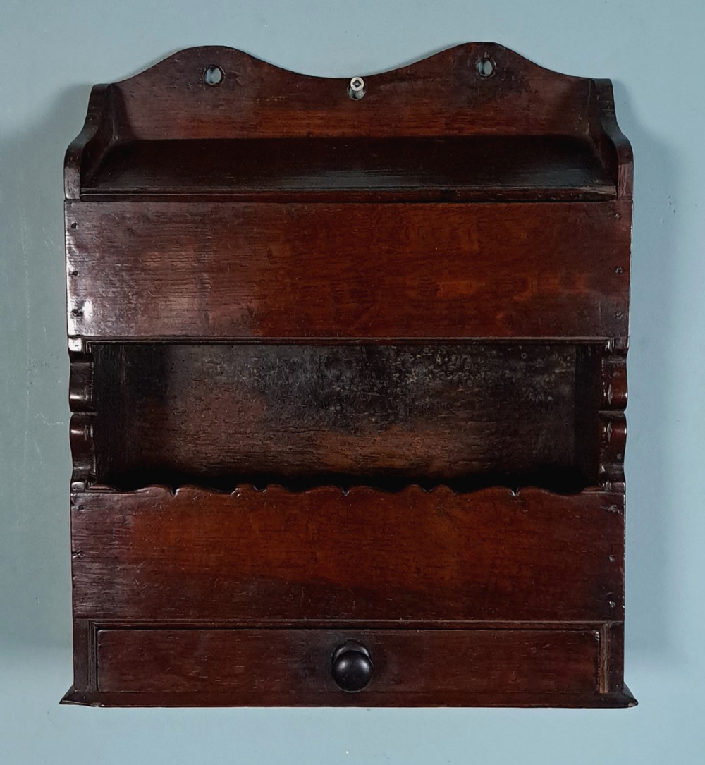 Queen Anne Candle Salt and Key Wall Hanging Elm Box c. 1710