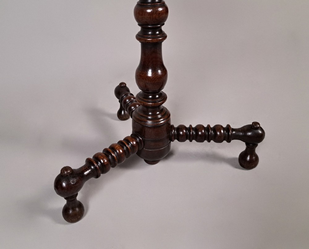 Superb William and Mary Oak Candle Stand c. 1690 View IV
