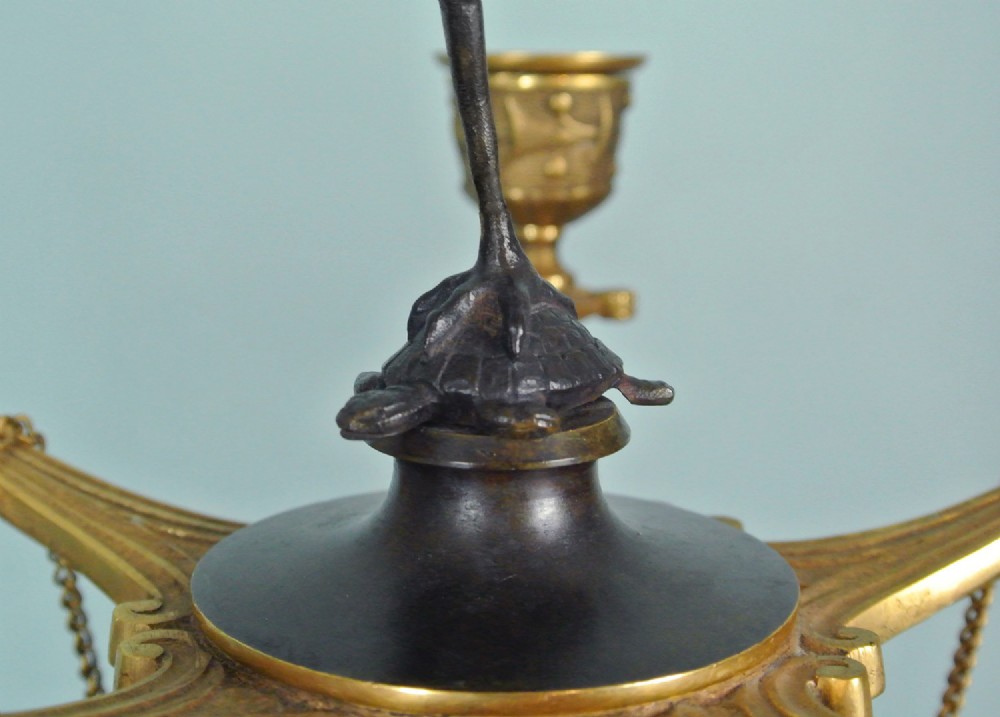 A pair of late nineteenth-century French ormolu and patinated bronze multi-light candelabra topped with crane figures and hung with small gilt chains. View VIII