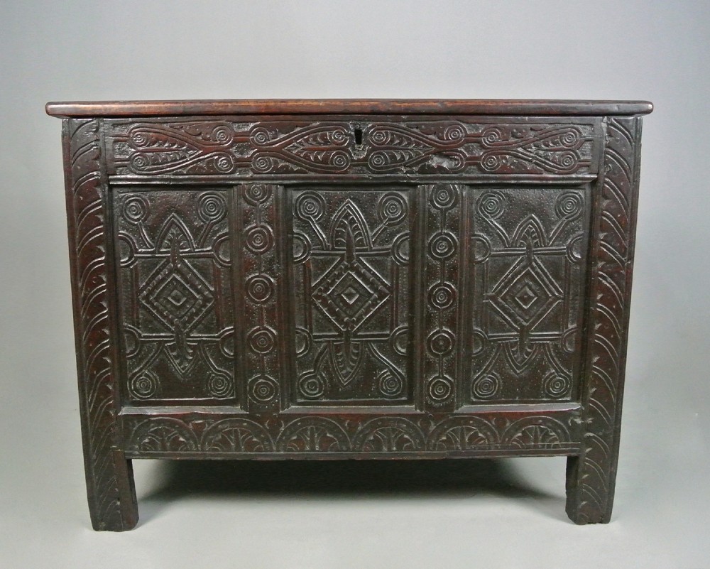 Carved James I Period Oak Coffer c. 1610