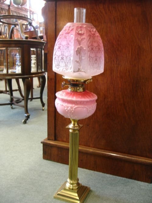 Victorian Pink Satin Glass & Cranberry Oil Lamp