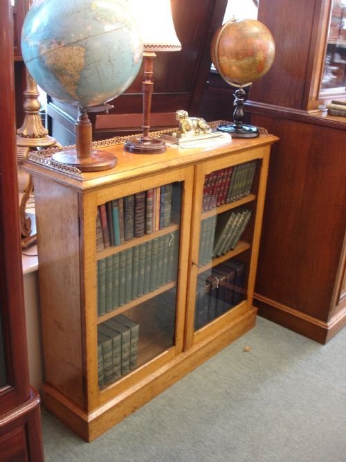 Victorian Light Oak 2 Door Glazed Bookcase