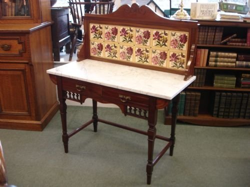 Edwardian Marble Top Tile Back Washstand