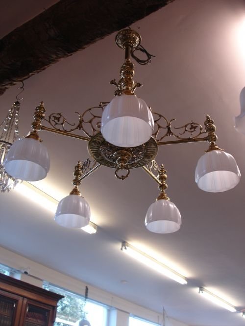 5 Branch Brass Light Fitting with Glass Shades