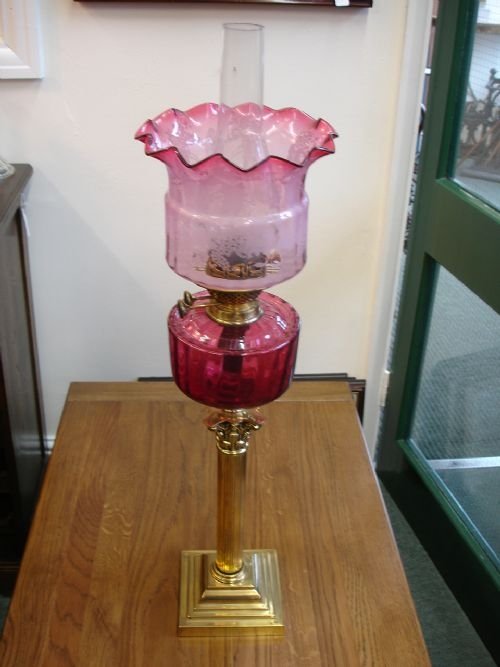 Quality Victorian Cranberry Oil Lamp