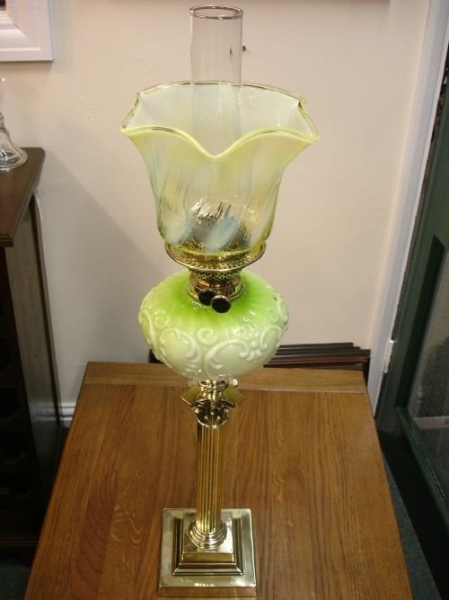 Victorian Satin Glass & Vaseline Oil Lamp