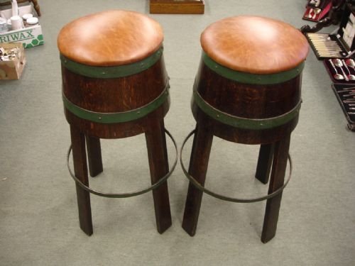 Pair of Leather Top Bar Stools