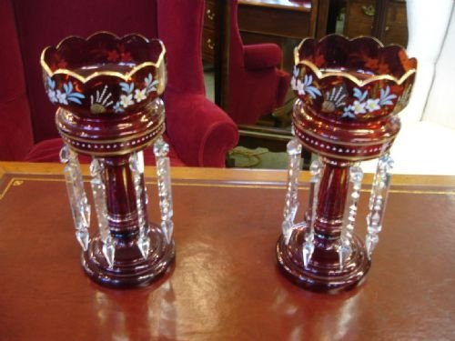 Pair of Victorian Ruby Lustres
