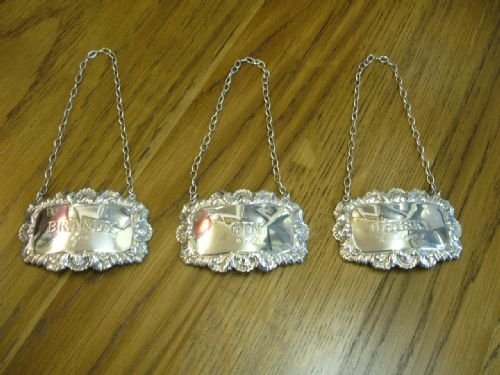 Set of 3 Solid Silver Decanter Labels