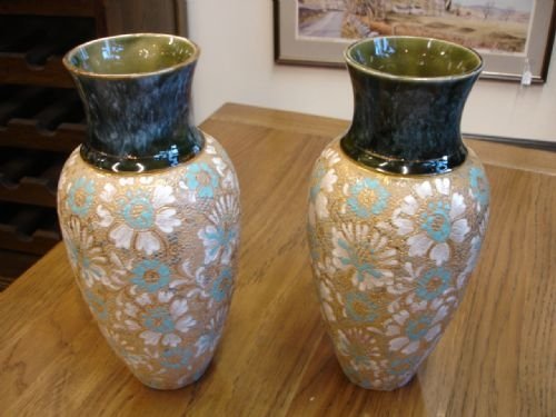 Pair of Victorian Slaters Doulton Stoneware Vases.