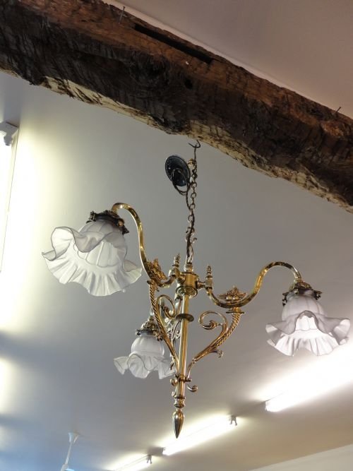 Brass Light Fitting & Original Shades