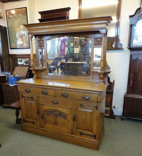 Oak Art Nouveau Mirrorback Sideboard
