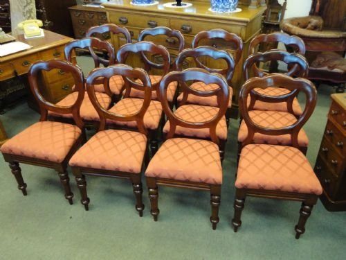 Set of 12 Victorian Mahogany Balloon Back Chairs