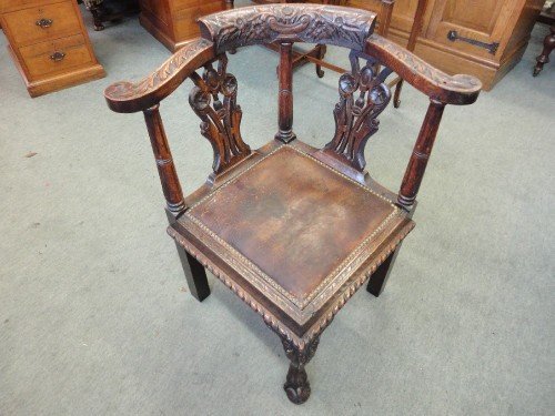 Victorian Carved Oak Corner Chair