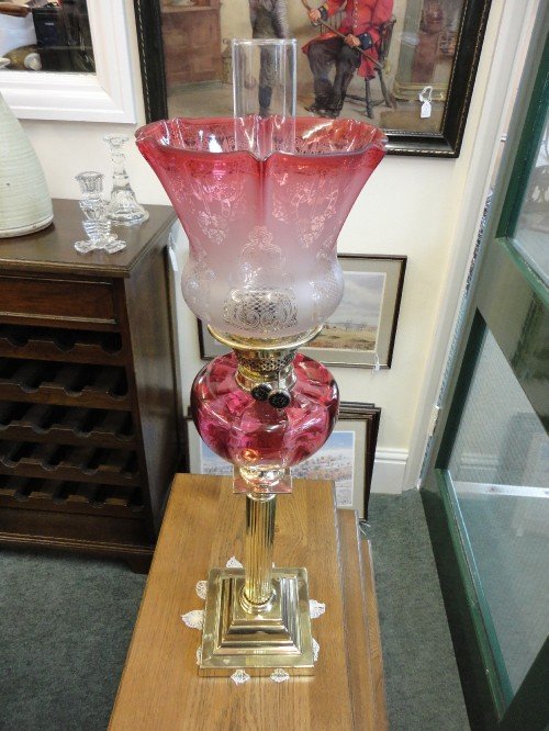 Victorian Cranberry Oil Lamp & Shade